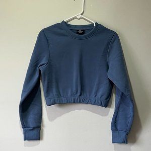 Women's Small Long Sleeve Cropped Sweatshirt Blue Realessentials Lounge Work Out